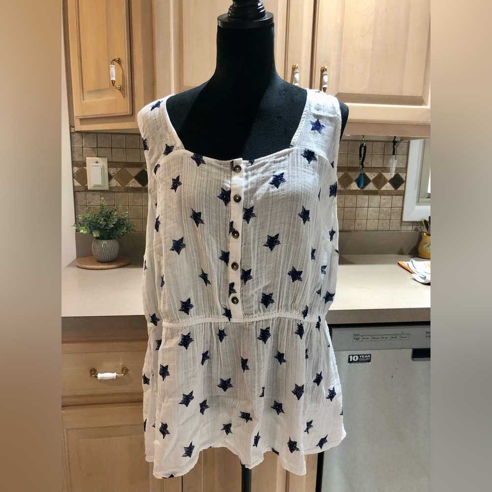 Lane Bryant White with Blue Stars Tank Top Sz. 18